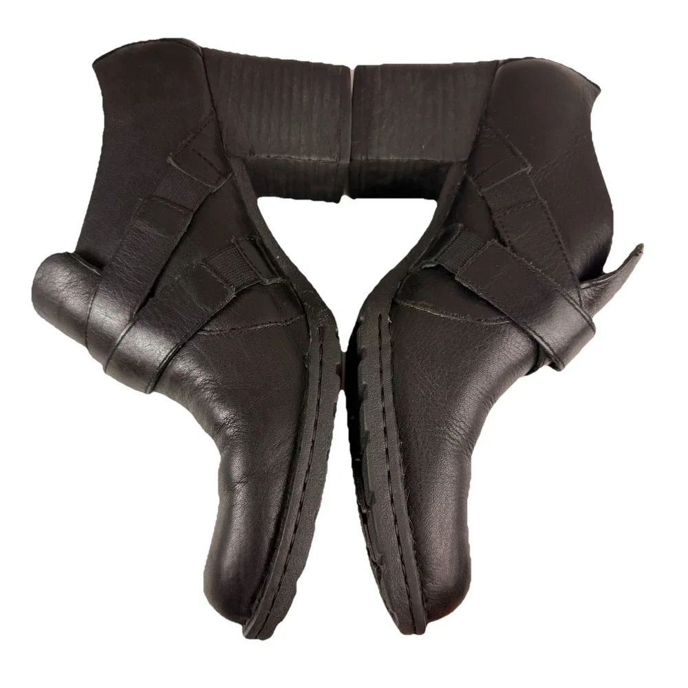 Born Dollie Women 9.5 Platform Ankle Bootie Black Leather Block Heel Clogs Shoes